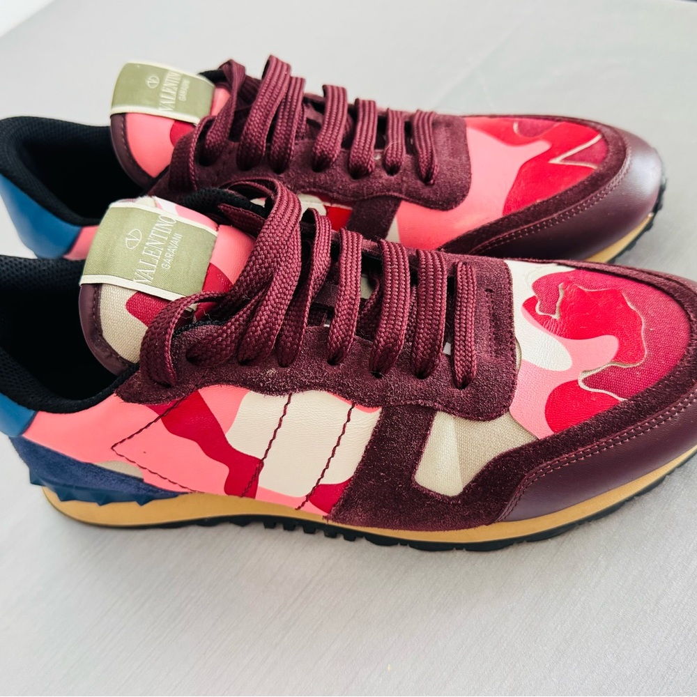 Valentino Garavani Maroon, Pink & Blue Camouflage Low-Top Sneakers - Picture 6 of 6